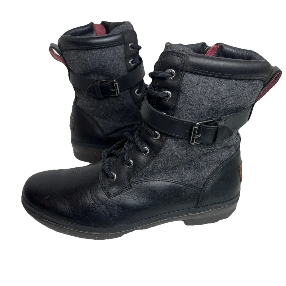 UGG KESEY Black‎ NWOB Leather WATERPROOF SNOW Boot Buckle Womens Size 39/8